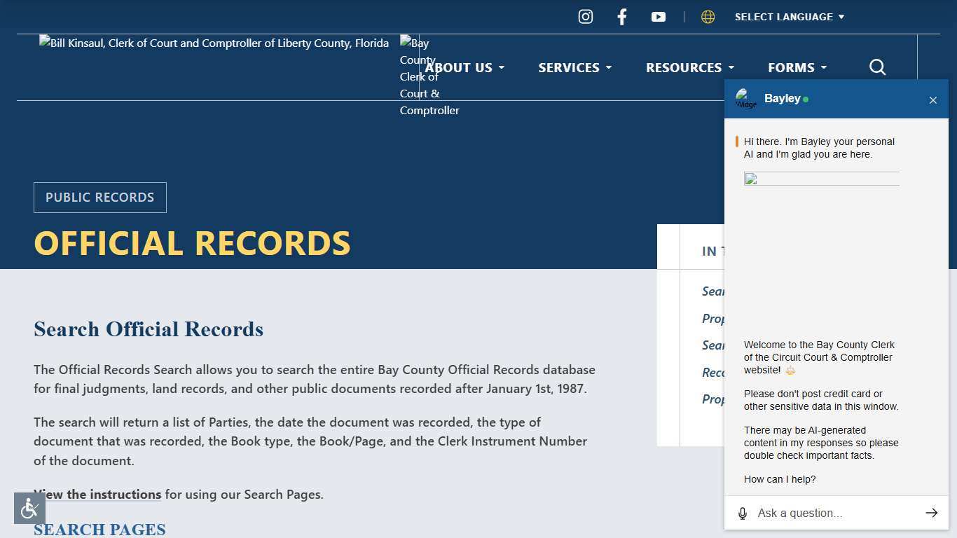 Search Official Records Bay County Clerk of Court & Comptroller